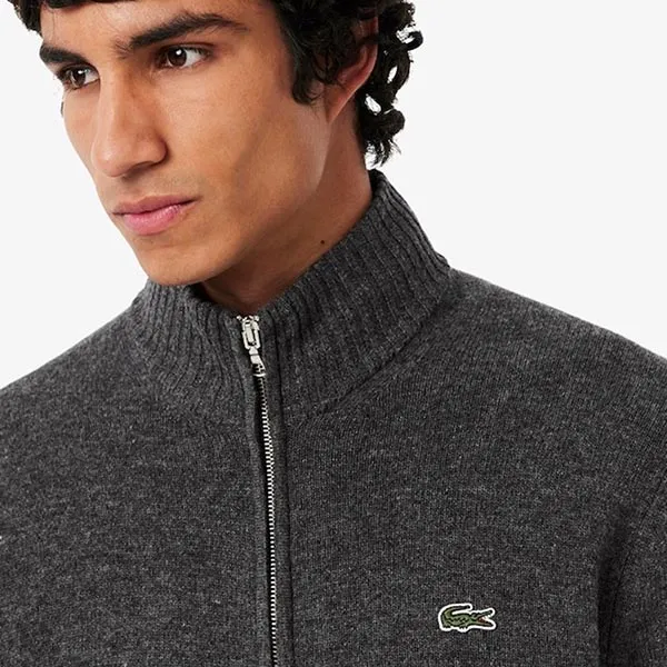 Áo Khoác Nam Lacoste Carded Wool Zipped Sweater AH5181-00 050 Màu Xám Size 3