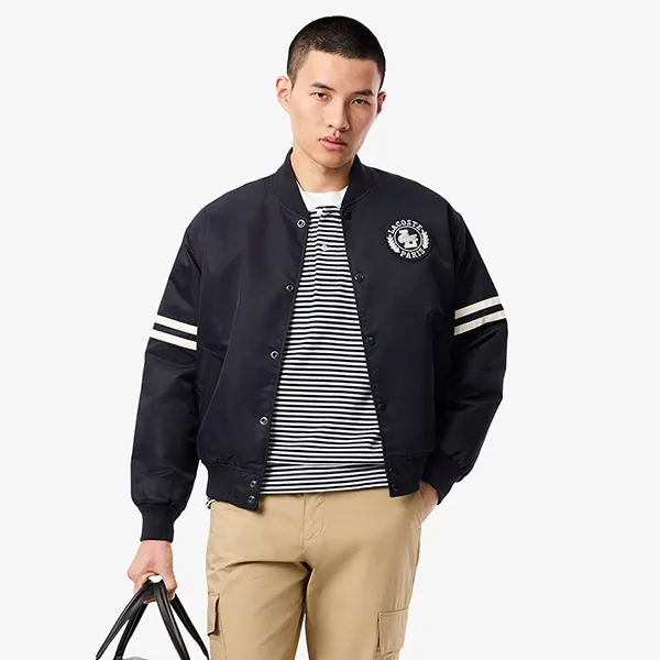 Áo Khoác Nam Lacoste Embroidered Badge Water-Repellent Bomber Jacket BH3441 - HDE Màu Xanh Navy Size XS