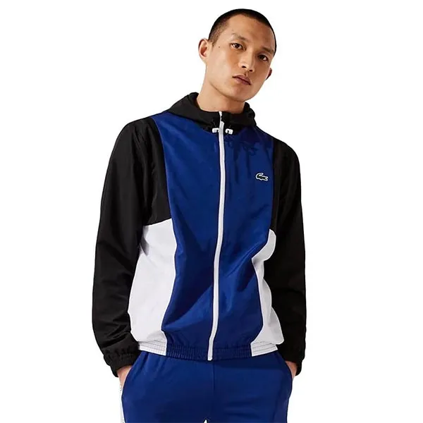 Áo Khoác Nam Lacoste Men's Classic Logo Full Zip Technical Hooded Jacket BH0848 Màu Đen - Xanh Size 50