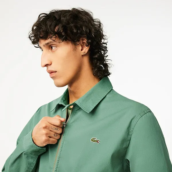 Áo Khoác Nam Lacoste Men's Organic Cotton Gabardine Zip-Up Jacket BH2591-KX5 Màu Xanh Green Size 50