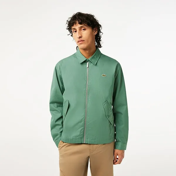 Áo Khoác Nam Lacoste Men's Organic Cotton Gabardine Zip-Up Jacket BH2591-KX5 Màu Xanh Green Size 50