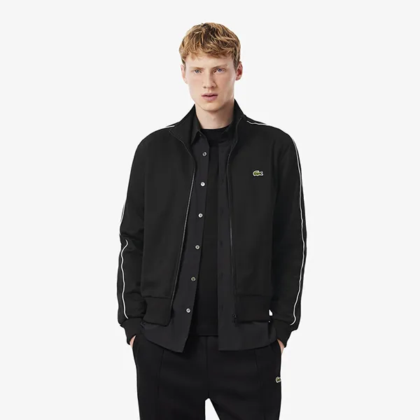 Áo Khoác Nam Lacoste Paris Pique Zip Front Track Jacket SH1457-00-031 Màu Đen Size 4