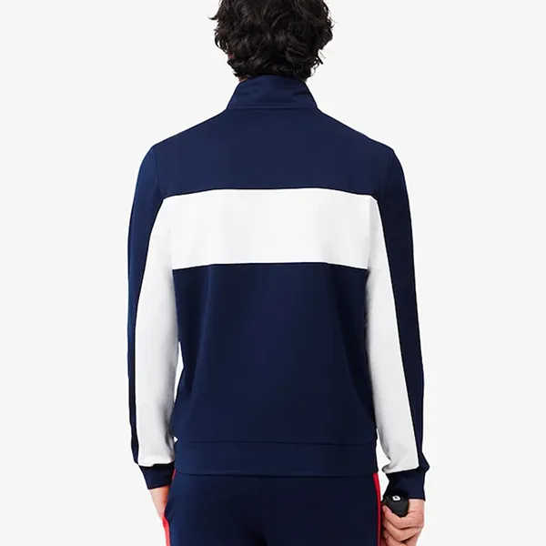 Áo Khoác Nam Lacoste Print Branding Zipped Tennis Sweatshirt SH8942-00 5GC Màu Xanh Trắng Size 3