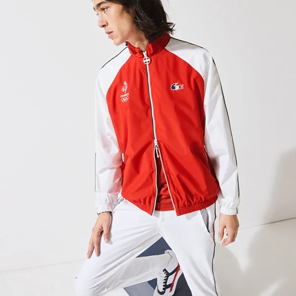 Áo Khoác Nam Lacoste Red Olympic Sport Jacket BH7607 Màu Đỏ Trắng Size 50 (Form To)