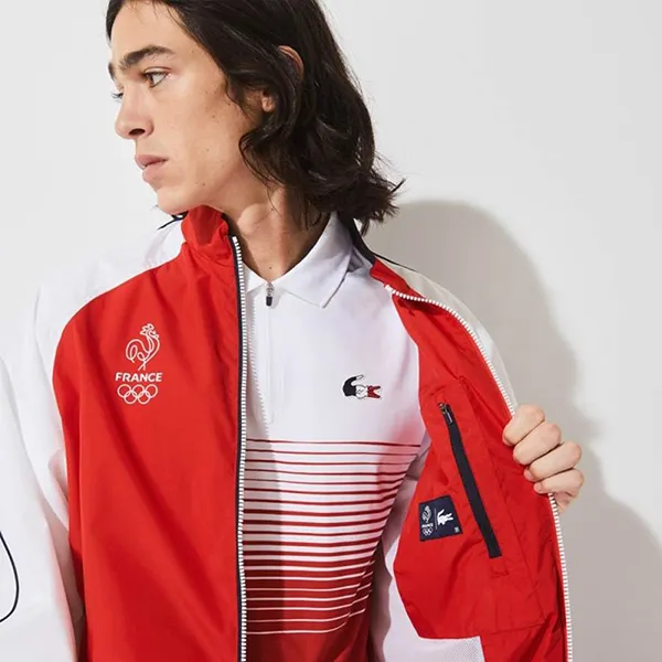 Áo Khoác Nam Lacoste Red Olympic Sport Jacket BH7607 Màu Đỏ Trắng Size 50 (Form To)