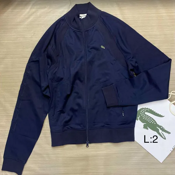 Áo Khoác Nỉ Nam Lacoste Sweater Large Blue Long Sleeve Arm Spell Embroidered Màu Xanh Navy Size L