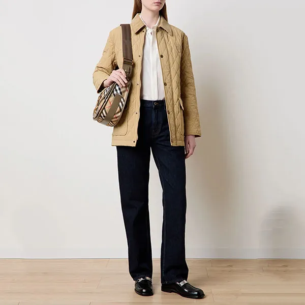 Áo Khoác Nữ Burberry Padded Jacket With Quilted Pattern And Flap Pockets Màu Be Size S