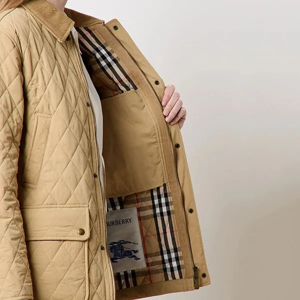 Áo Khoác Nữ Burberry Padded Jacket With Quilted Pattern And Flap Pockets Màu Be Size S