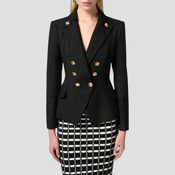 Áo Khoác Nữ Elisabetta Franchi 6 Button Double-breasted Wool Blazer In Black GI16252E2V760 Màu Đen Size 40