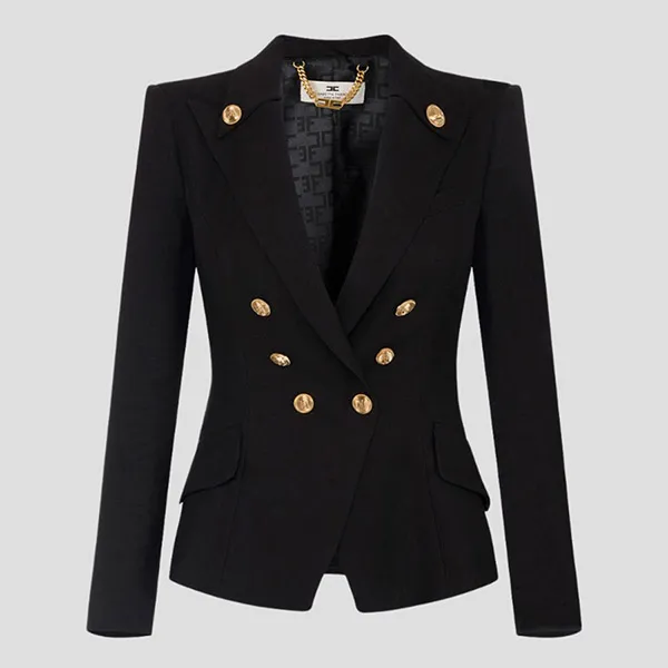 Áo Khoác Nữ Elisabetta Franchi 6 Button Double-breasted Wool Blazer In Black GI16252E2V760 Màu Đen Size 40