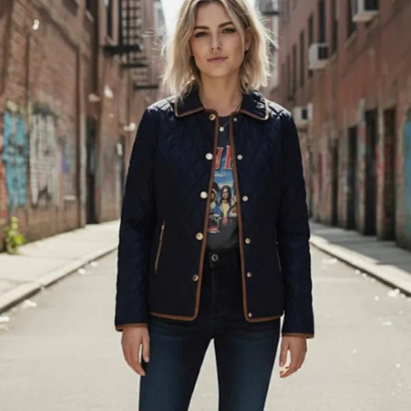 Áo Khoác Nữ Michael Kors Quilted Jacket MK Trần Trám Màu Xanh Navy Size S