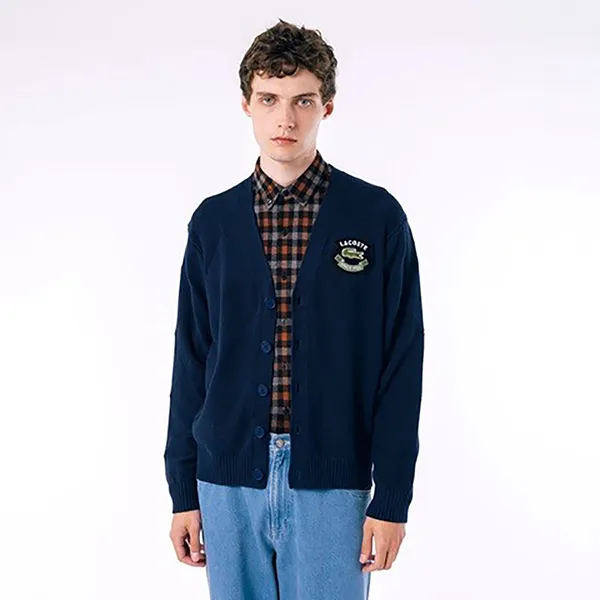 Áo Len Cardigan Lacoste AH013J-99 166 Màu Xanh Navy Size 2