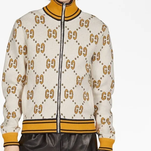 Áo Len Cardigan Nam Gucci GG Supreme Print Zip Up Cardigan 740571 Màu Be Vàng Size S