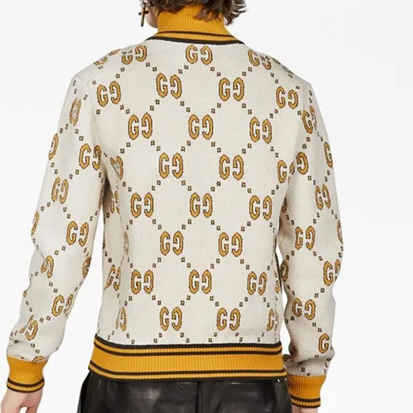 Áo Len Cardigan Nam Gucci GG Supreme Print Zip Up Cardigan 740571 Màu Be Vàng Size S
