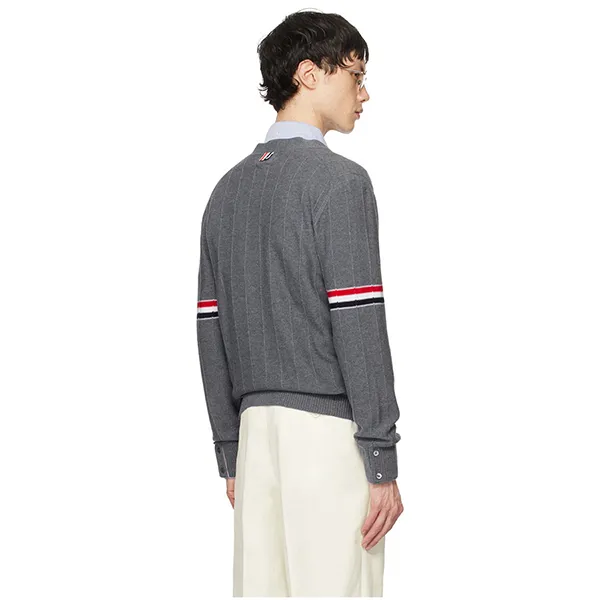 Áo Len Cardigan Nam Thom Browne Grey Y-Neck Cardigan Cardigan MKC519A Màu Xám Size 3