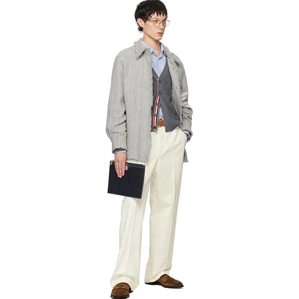 Áo Len Cardigan Nam Thom Browne Grey Y-Neck Cardigan Cardigan MKC519A Màu Xám Size 3