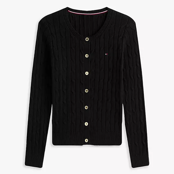Áo Len Cardigan Nữ Tommy Hilfiger Cable Knit Màu Đen Size XS
