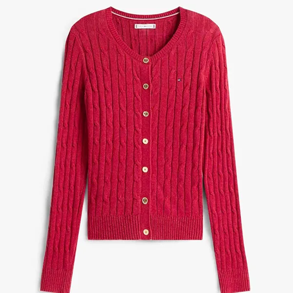 Áo Len Cardigan Nữ Tommy Hilfiger Cable Knit Màu Đỏ Size XS