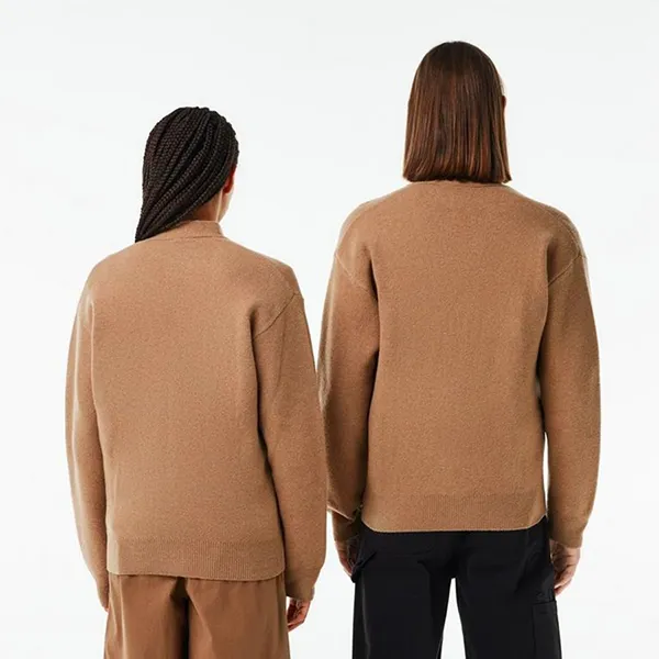 Áo Len Cardigan Unisex Lacoste Timeline Clock V-Neck AH0823 Màu Be Size XXS