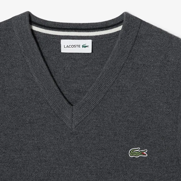 Áo Len Gile Nam Lacoste V-neck Vest AH376E 050 Màu Xám Size 3