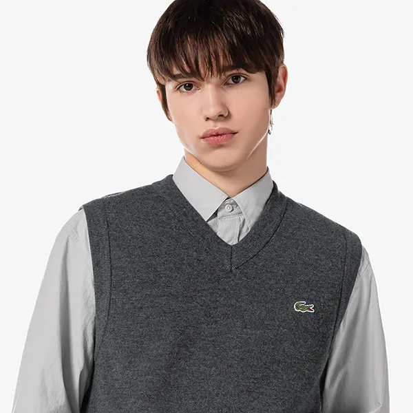 Áo Len Gile Nam Lacoste V-neck Vest AH376E 050 Màu Xám Size 3