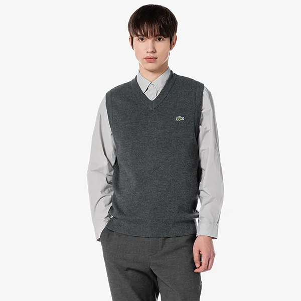 Áo Len Gile Nam Lacoste V-neck Vest AH376E 050 Màu Xám Size 3