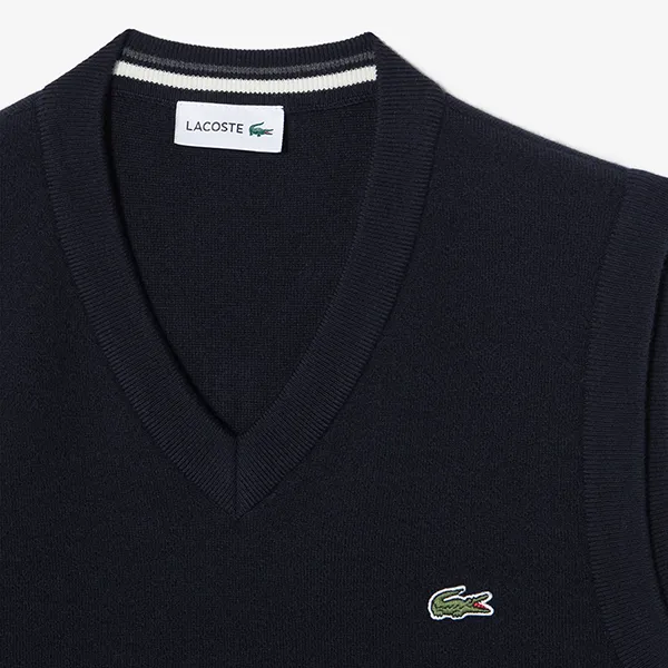 Áo Len Gile Nam Lacoste V-neck Vest AH376E 166 Màu Xanh Navy Size 3