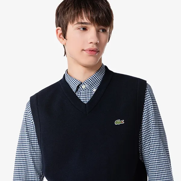 Áo Len Gile Nam Lacoste V-neck Vest AH376E 166 Màu Xanh Navy Size 3