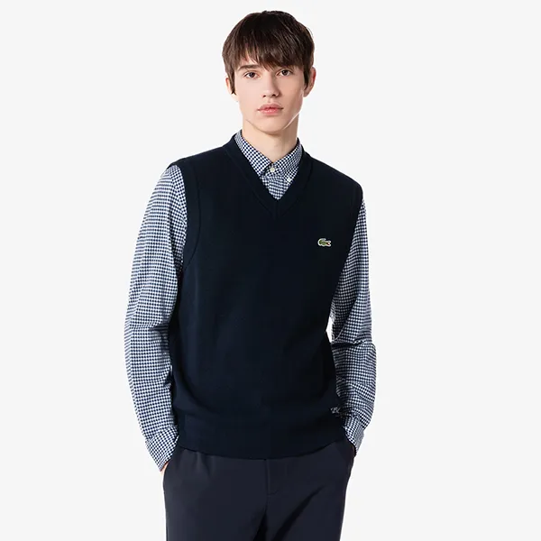 Áo Len Gile Nam Lacoste V-neck Vest AH376E 166 Màu Xanh Navy Size 3