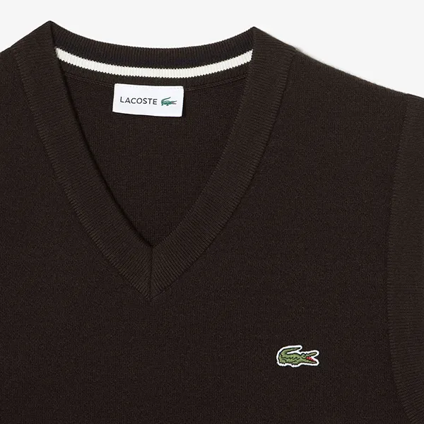 Áo Len Gile Nam Lacoste V-neck Vest AH376E BZD Màu Nâu Size 3