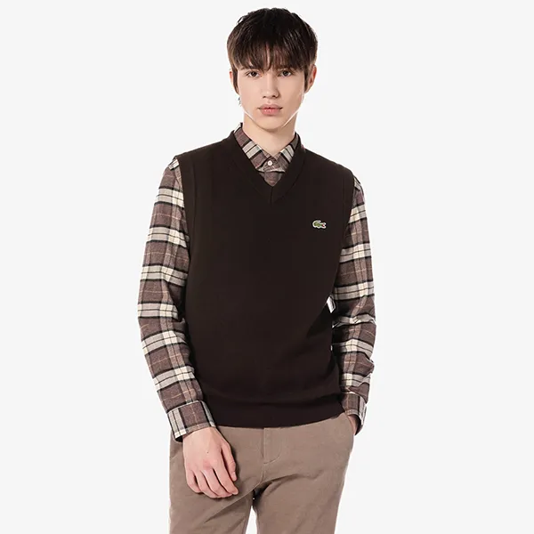 Áo Len Gile Nam Lacoste V-neck Vest AH376E BZD Màu Nâu Size 3