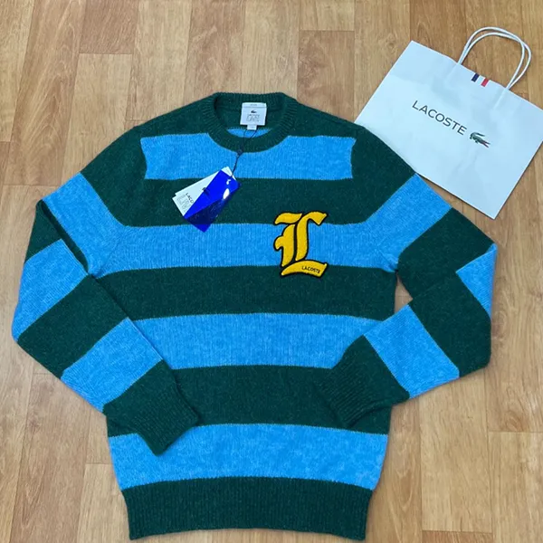 Áo Len Lacoste Live Badge Striped Wool Blend Sweater Regular AH7501 1B8 Màu Xanh Size 3