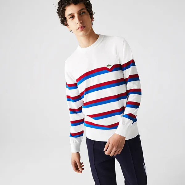 Áo Len Nam Lacoste Men's Striped Organic Cotton Sweate AH6788 Màu Trắng Size 4