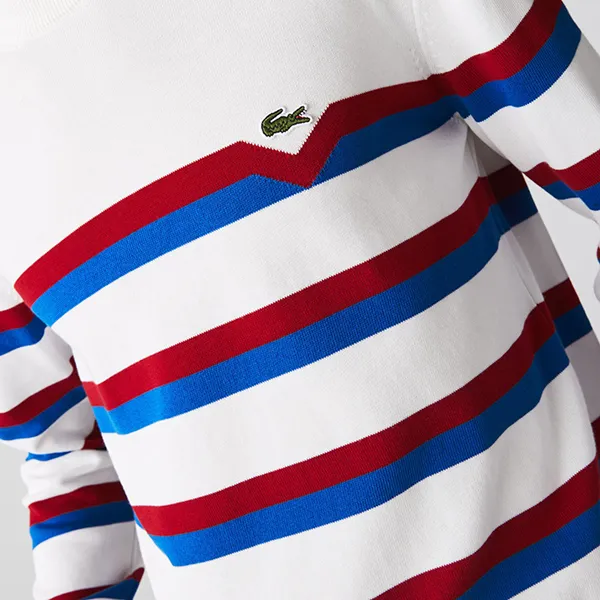 Áo Len Nam Lacoste Men's Striped Organic Cotton Sweate AH6788 Màu Trắng Size 4