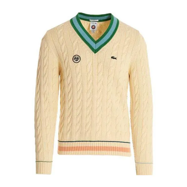 Áo Len Lacoste Sport Roland Garros Edition V-Neck Tennis Jumper Màu Kem Size XXS