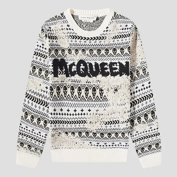 Áo Len Nam Alexander McQueen Wool Logo Sweater White/Black 729257 Q1BAB 9234 Phối Màu Size S