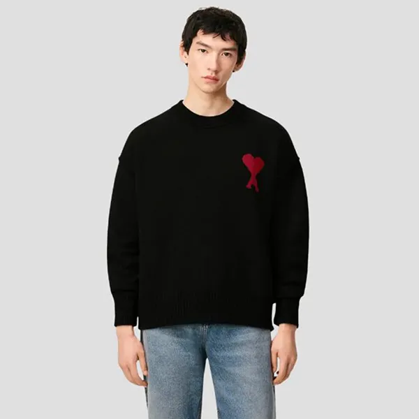 Áo Len Nam Ami Paris De Coeur Big Heart Logo Sweater Black - UKS838018 05762 009 Màu Đen Size XS