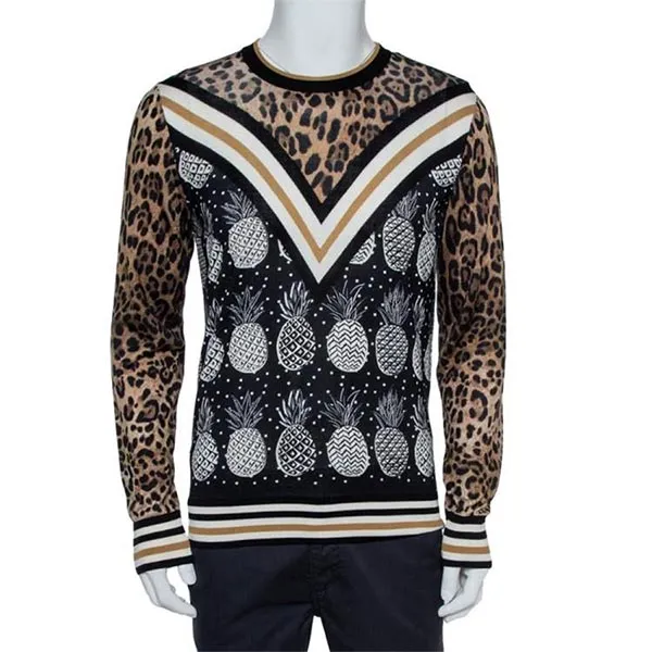 Áo Len Nam Dolce & Gabbana D&G Sweater Black Leopard Màu Nâu Đen Size 44