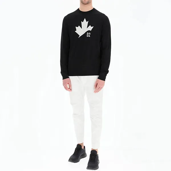 Áo Len Nam Dsquared2 Maple Leaf Jacquard Wool Knit Jumper Màu Đen Size S