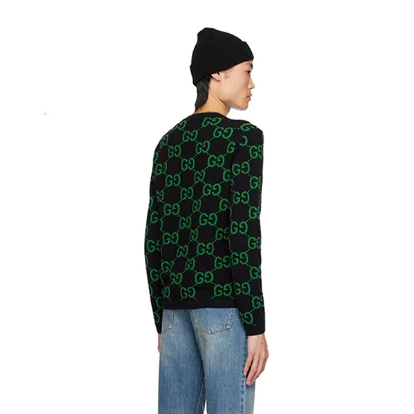 Áo Len Nam Gucci GG Black & Green Sweater 241451M201001 Màu Đen Họa Tiết Size S