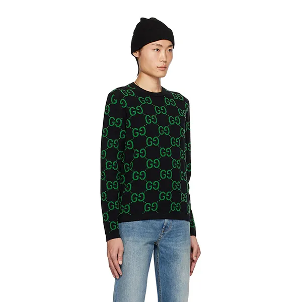 Áo Len Nam Gucci GG Black & Green Sweater 241451M201001 Màu Đen Họa Tiết Size S