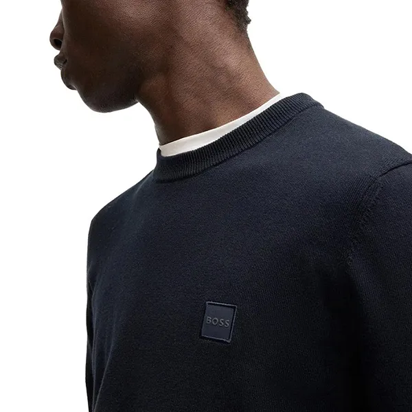 Áo Len Nam Hugo Boss Cotton-Cashmere Sweater With Logo Label 50527583 404 Màu Navy Size S