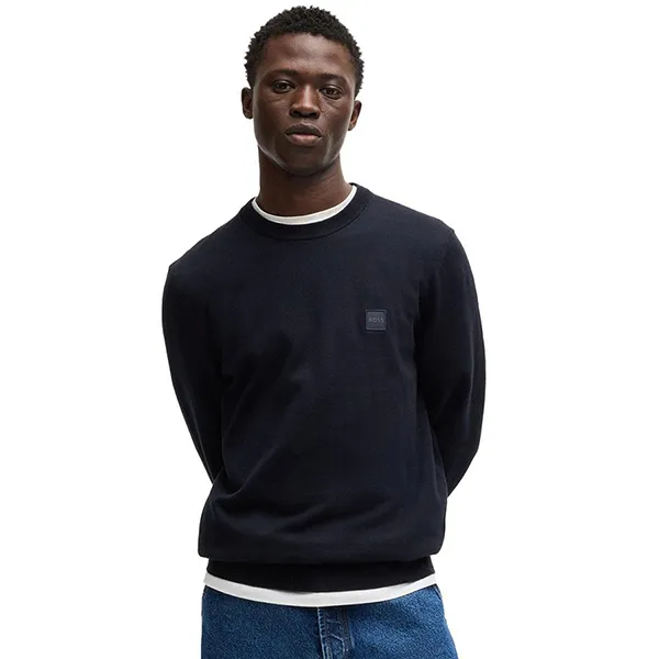 Áo Len Nam Hugo Boss Cotton-Cashmere Sweater With Logo Label 50527583 404 Màu Navy Size S