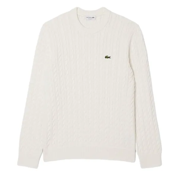 Áo Len Nam Lacoste Cable Knit Cotton Sweater AH7627 - XON Màu Trắng Size 3