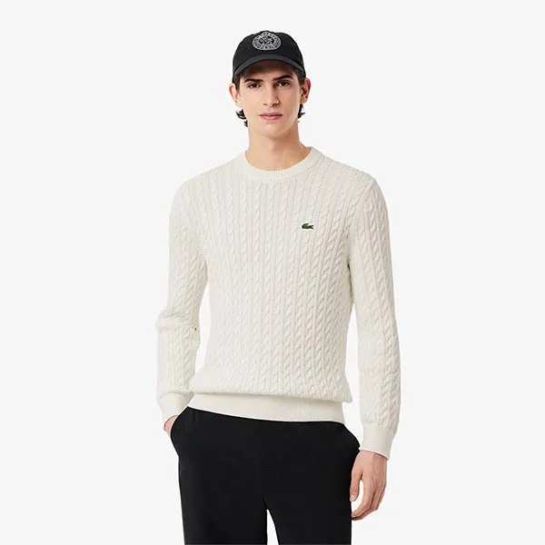 Áo Len Nam Lacoste Cable Knit Cotton Sweater AH7627 - XON Màu Trắng Size 3