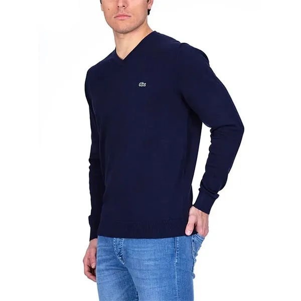 Áo Len Nam Lacoste Long Sleeve V-Neck Sweater AH7003 AT9 Màu Xanh Navy Size 2