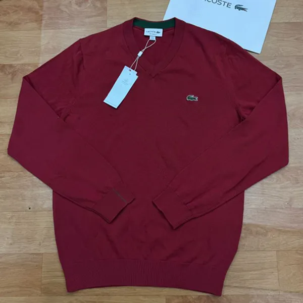Áo Len Nam Lacoste Men's V-Neck Organic Cotton Sweater Màu Đỏ Đô Size 4
