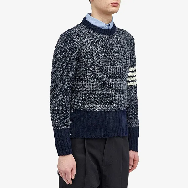 Áo Len Nam Thom Browne Men's 4-Bar Donegal Crew Neck Jumper MKA485A Màu Xanh Navy Size 1
