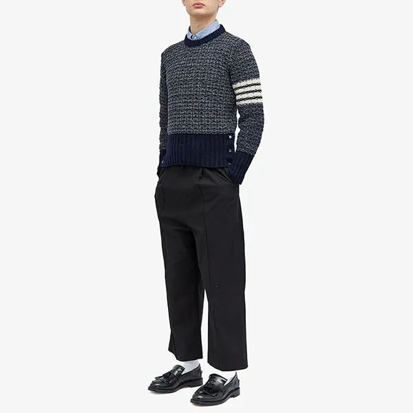 Áo Len Nam Thom Browne Men's 4-Bar Donegal Crew Neck Jumper MKA485A Màu Xanh Navy Size 1