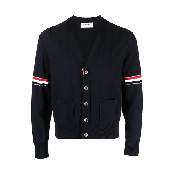 Áo Len Nam Thom Browne RWB Stripe V-neck Cardigan MKC519A Màu Xanh Navy Size 3